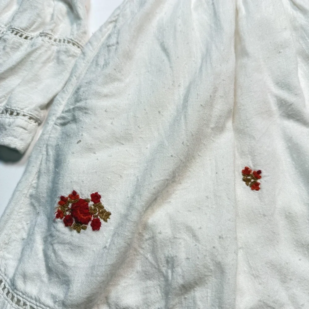 Free People Off Shoulder Boho Dress Womens XS White Floral Smocked Bell‎ Sleeve